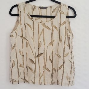 LIZ CLAIBORNE Linen Bamboo Print Sleeveless Shirt Size M VINTAGE